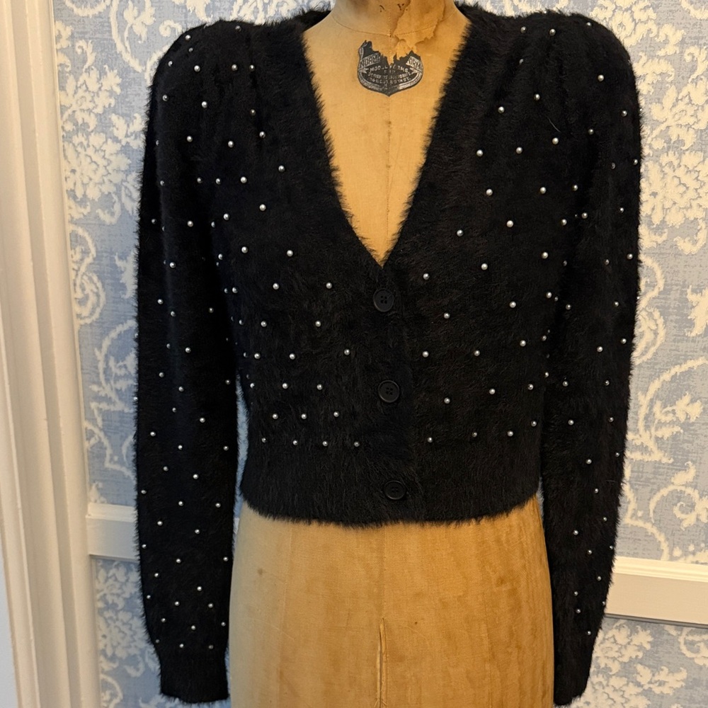 MAJORELLE( REVOLVE ) Black Cardigan Sweater with Pearls SZ XS